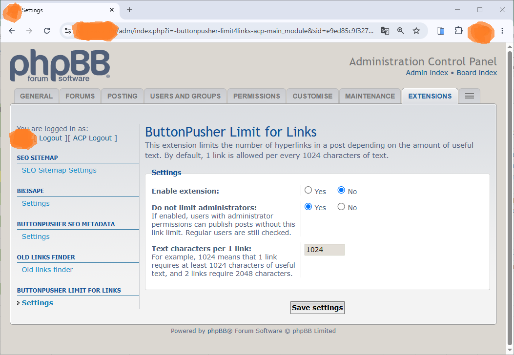 Limit for Links extension for phpBB 3.3.x